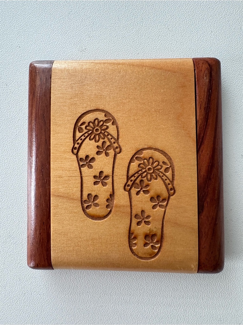 Wood Flip-Flop Hand Carved Mirror - Natural & Dark Brown
